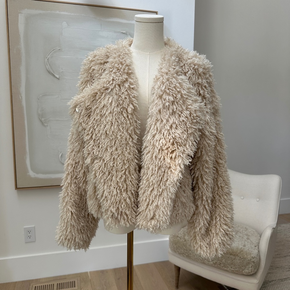Olivaceous Teddy Bear Cropped Coat, Medium